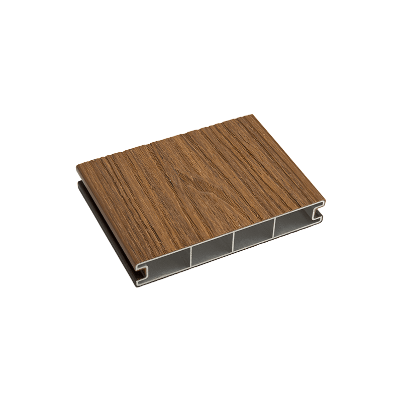 Revêtement de sol en alliage d'aluminium gaufré à grain de bois, terrasse extérieure en composite d'aluminium - Marron
