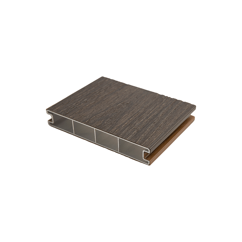 Revêtement de sol en alliage d'aluminium gaufré à grain de bois, terrasse extérieure en composite d'aluminium - Marron