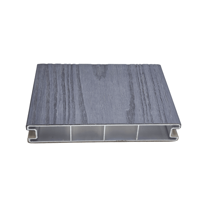 Revêtement de sol en alliage d'aluminium gaufré à grain de bois, terrasse extérieure en composite d'aluminium - Gris