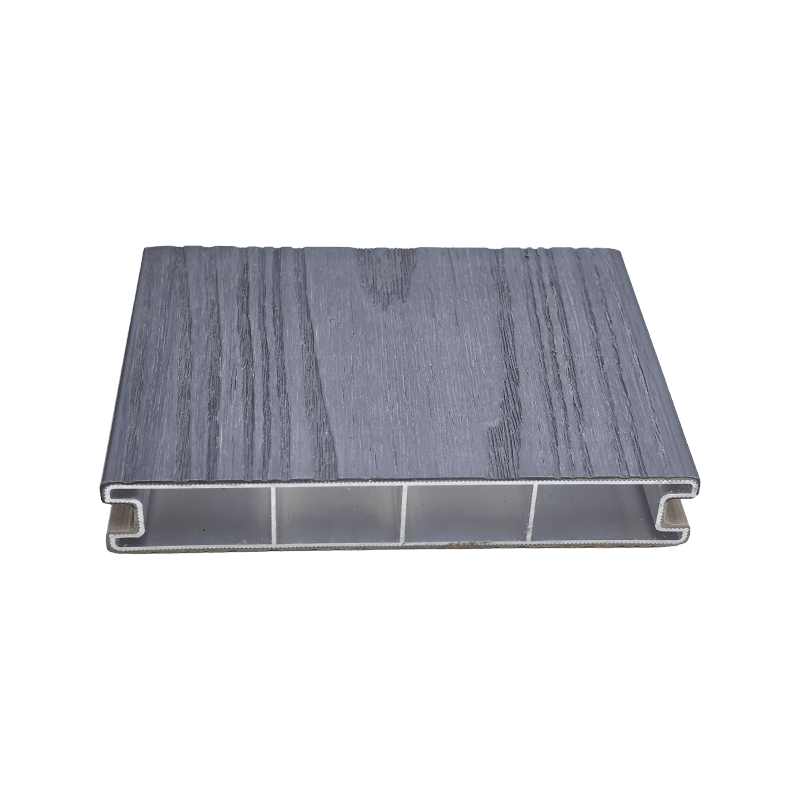 Revêtement de sol en alliage d'aluminium gaufré à grain de bois, terrasse extérieure en composite d'aluminium - Gris